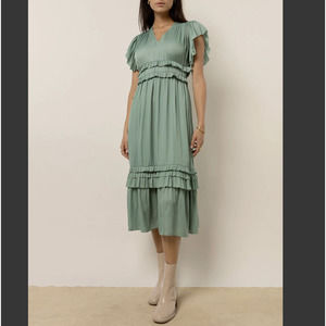 bohme Sage Green Ruffle Midi Dress